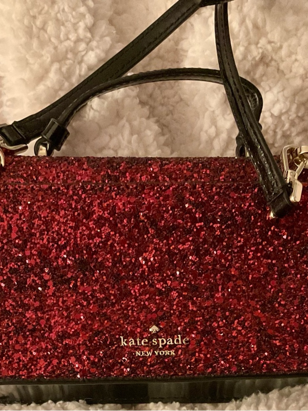 Kate Spade Odette red Glitter Crossbody with Floral Medallion- - Picture 2 of 6
